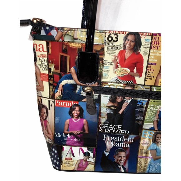 Michelle Obama First Lady Glossy Magazine Print Collage Handbag Purse Tote Vinyl - Picture 9 of 12
